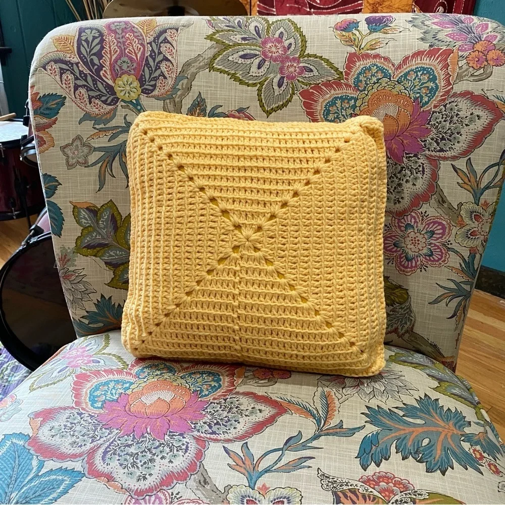 Crochet Granny Square Flower Power Pillow